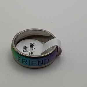 Unisex Stainless Steel Alloy Multicolored Friend Band Ring Size 19 U.S Size 9.5